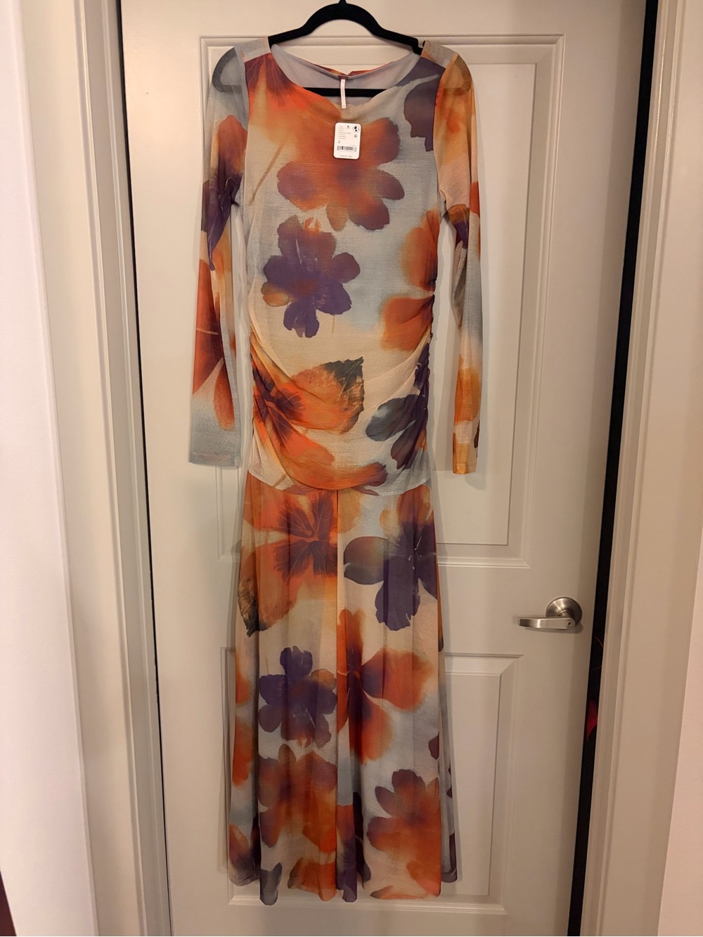 NWT Free People Sunnei Mesh Maxi Dress Sunrise Combo Floral Medium - Picture 4 of 5